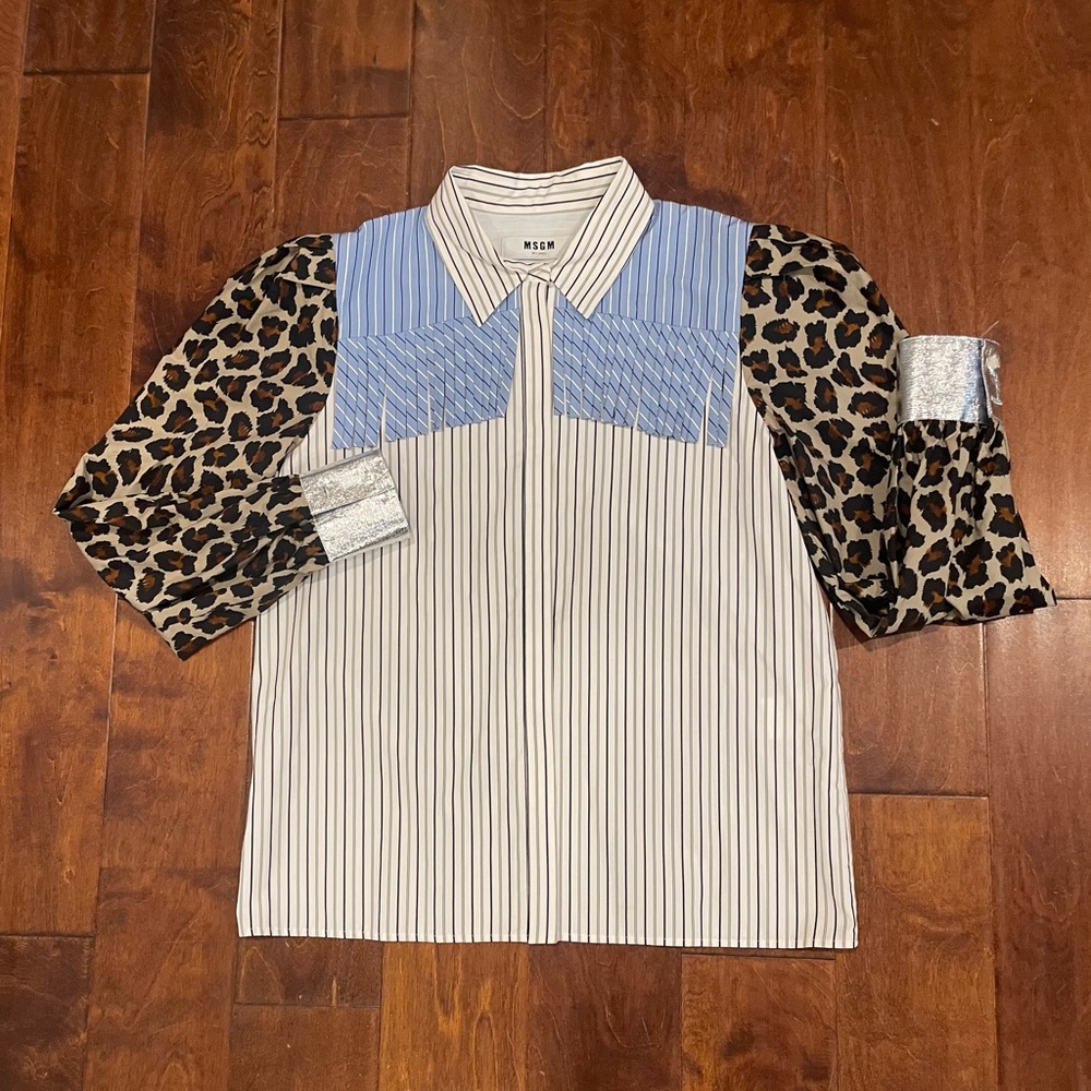 MSGM Striped and leopard top with silver accents